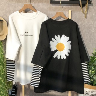 蔓莎💞2023小雛菊假兩件長袖T恤女秋冬新款ins潮上衣韓版女式打底衫女裝 女生衣著 長t