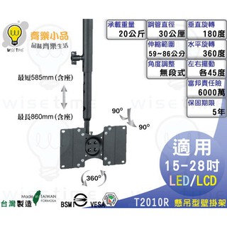 @限量促銷＠齊樂台北~15-28吋電視.螢幕懸吊架/吊掛架(台灣製)T2010R-旋轉360/俯仰180度/保5年