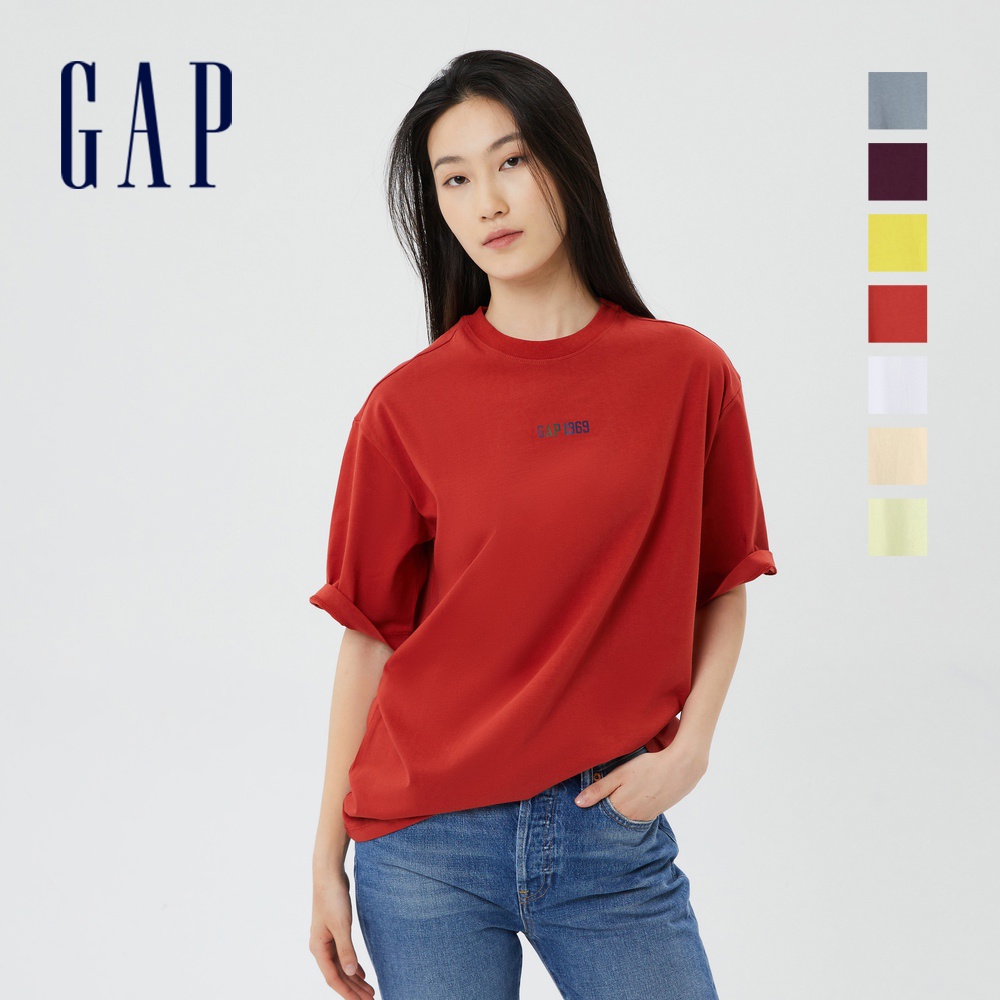 Gap 男女同款 Logo純棉短袖T恤 厚磅密織親膚系列-多色可選(756195)