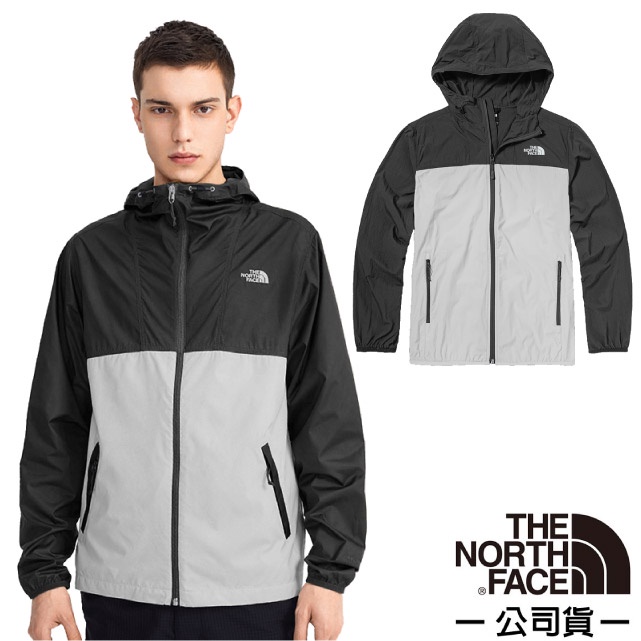 【美國 The North Face】男款 亞洲版型 可調式輕薄防曬透氣排汗連帽外套/特價85折/黑/灰白_4U8X