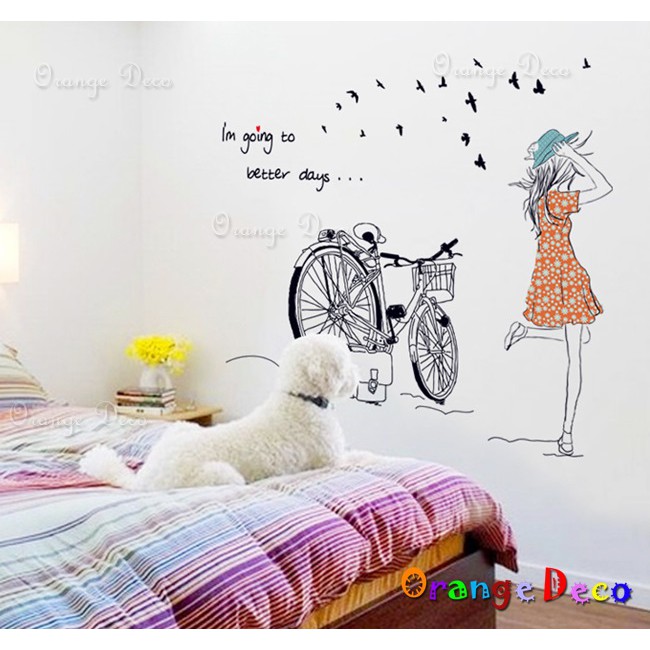 【橘果設計】單車女孩 壁貼 牆貼 壁紙 DIY組合裝飾佈置