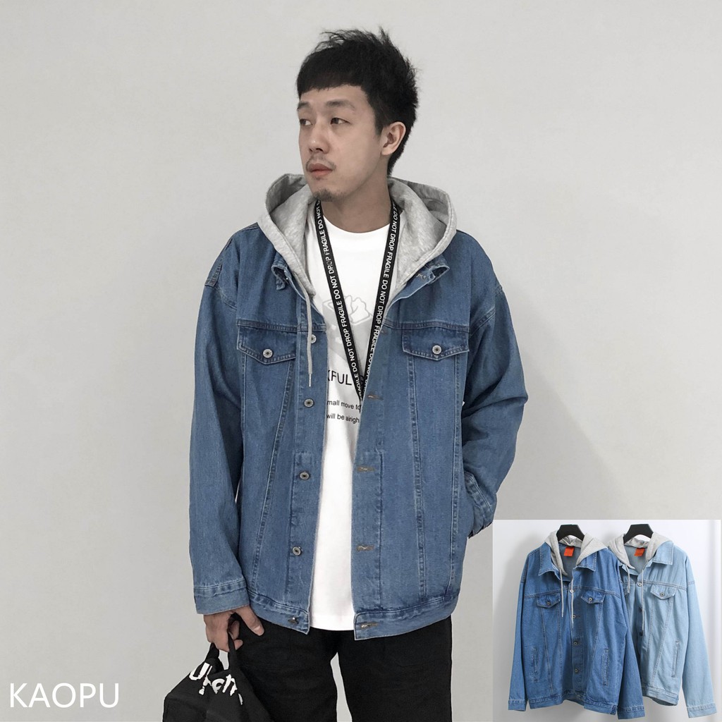 Kaopu 連帽牛仔外套帽子可拆落肩牛仔外套吳亦凡楊冪同款oversize 中國有嘻哈兩色kaopu 蝦皮購物
