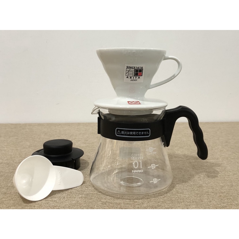 HARIO V60白色陶瓷濾杯+好握黑色咖啡壺組 特惠組合『歐力咖啡』
