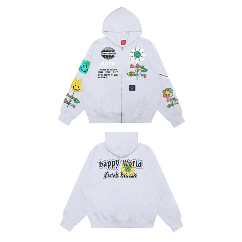 【PARAGRAPH】S7 NO.20 SAY HAPPY ZIP UP HOODED 連帽外套 (雪花灰) 化學原宿