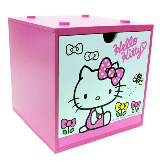 正版授權 木製 Hello Kitty 桌上單抽積木收納盒 置物盒 KT-0003B 粉色,KT-0003A桃紅色
