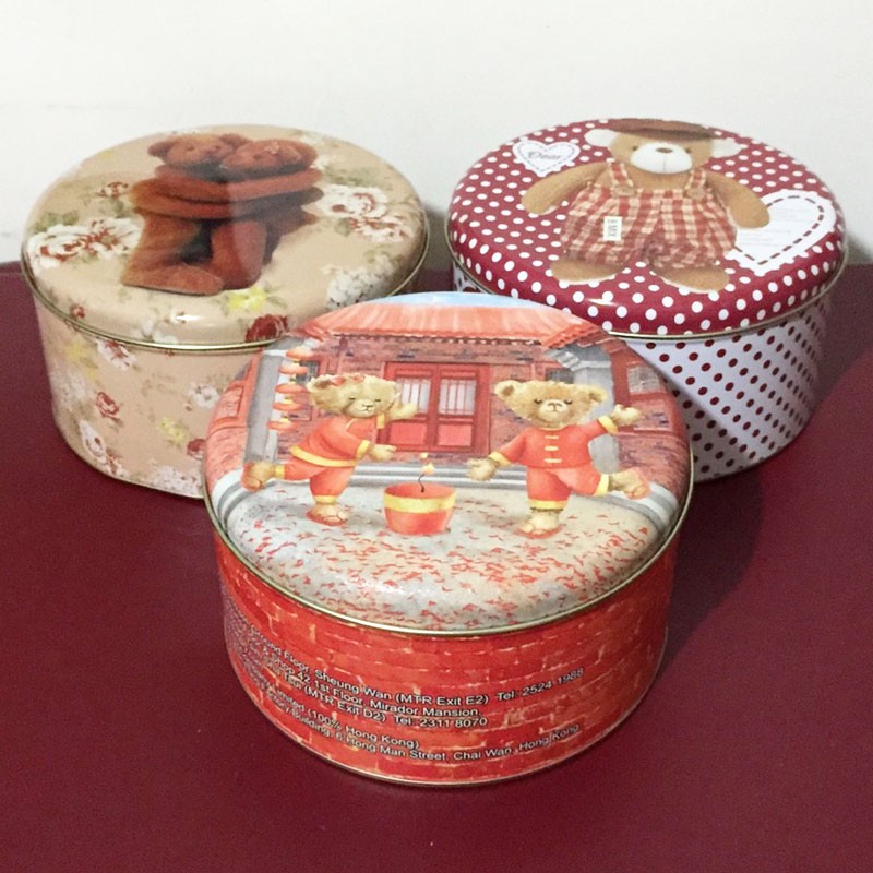 【HW-O87-O88】香港聰明小熊 Jenny Bakery曲奇餅乾空盒 圓形鐵盒 收納盒 置物盒 DIY(大)