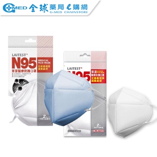 萊潔 N95醫療防護口罩2入(白/藍2色隨機出貨) 全球藥局