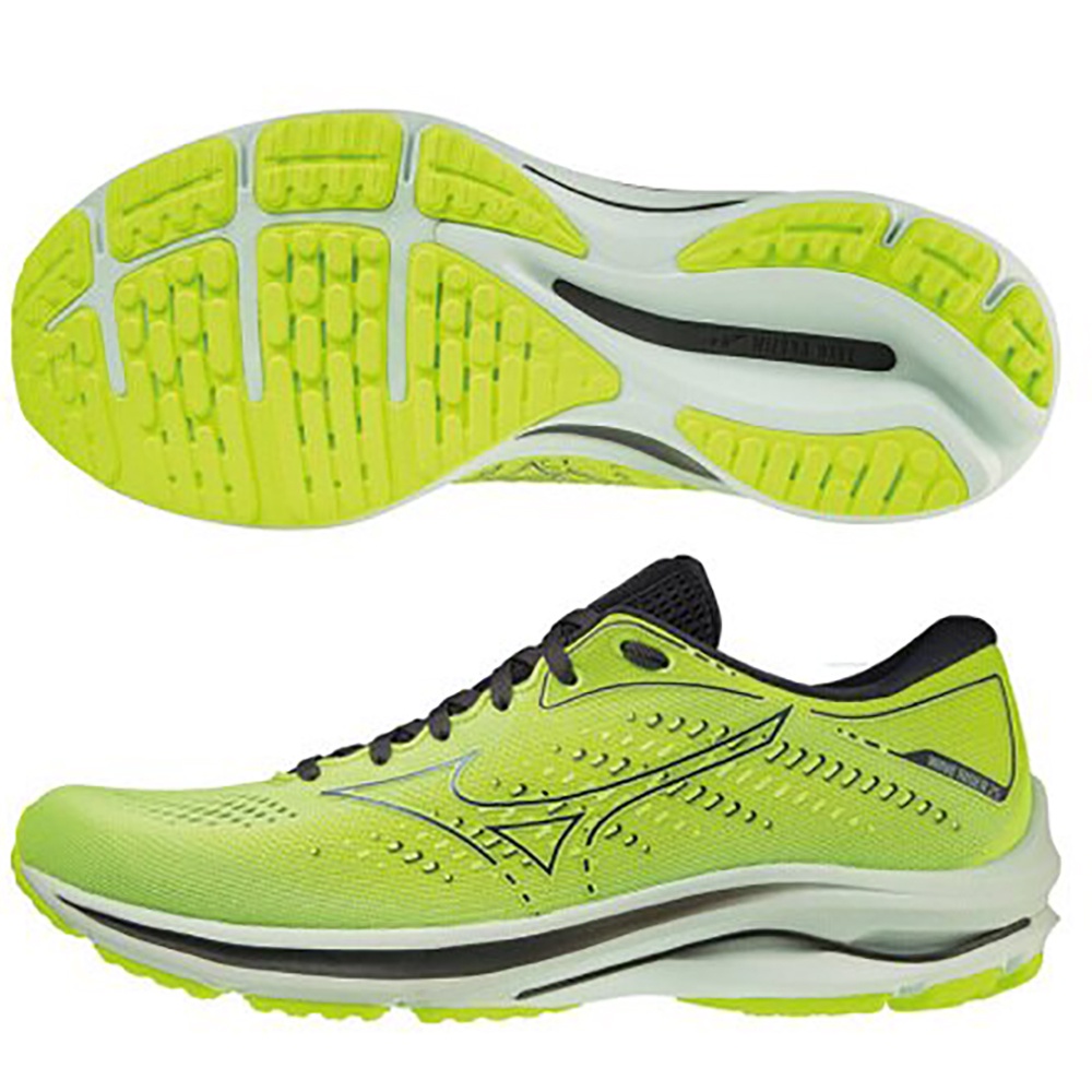 MIZUNO WAVE RIDER 25 男鞋 慢跑 4E超寬楦 避震 螢光黃【運動世界】J1GC210415