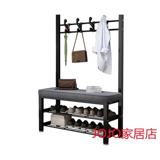 衣架落地室內門口多功能鐵藝衣帽架家用掛衣架換鞋凳一體組合架子~JOJO家居店