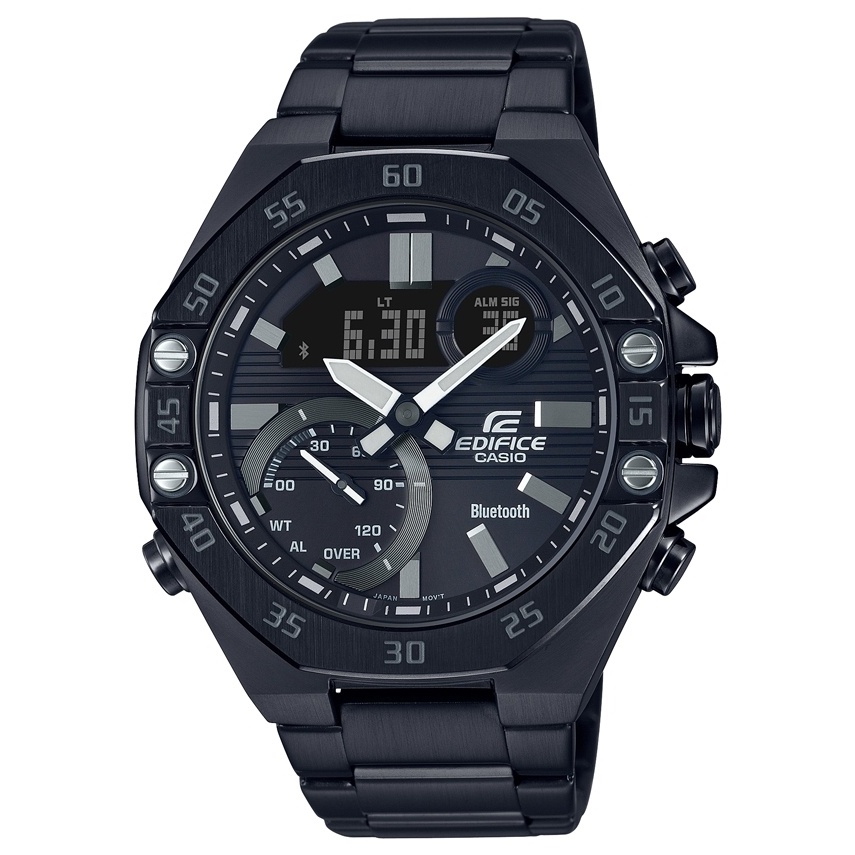 CASIO EDIFICE 酷黑八角形錶圈藍芽腕錶-黑(ECB-10DC-1A)公司貨
