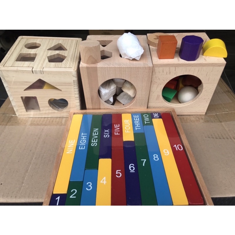 【YJ小舖】木製 數棒  蒙特梭利教具 十三孔 智力盒   17孔 形狀配對玩具