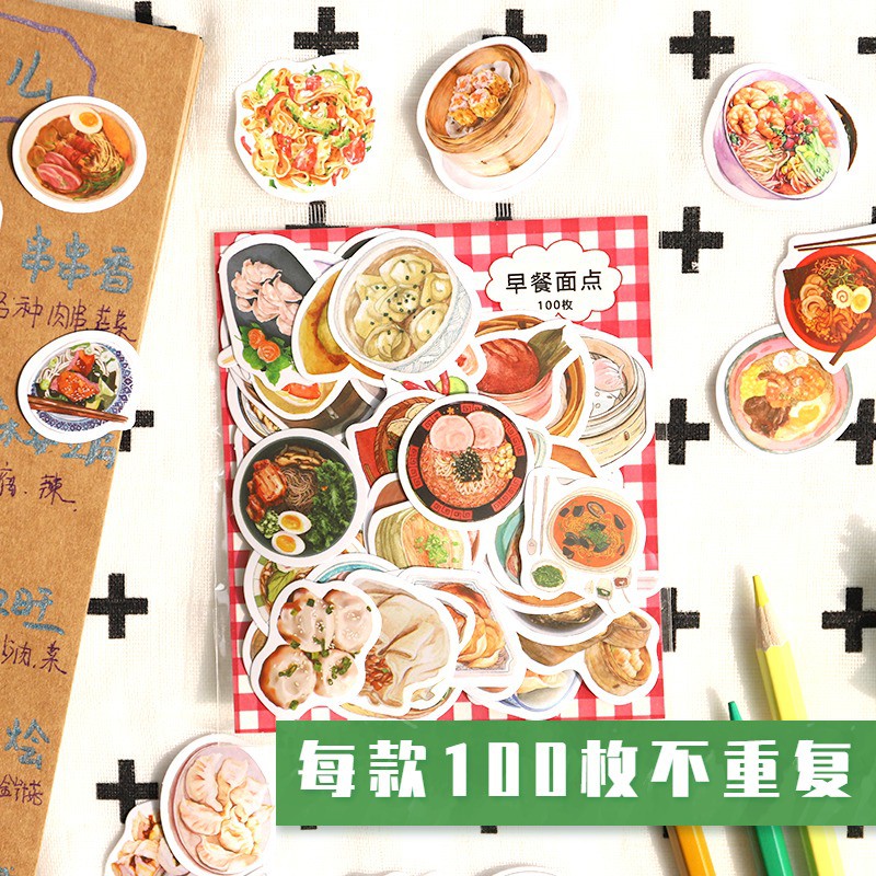 甜森手帳貼紙包合集美食料理diy裝飾日記100枚可愛風卡通不干膠貼 蝦皮購物