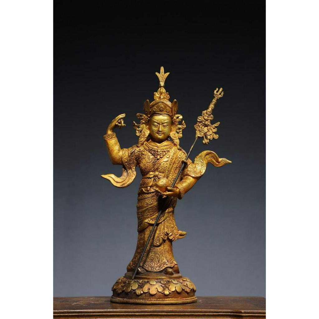 藏傳密宗 銅鎏金 【蓮花生大士】 佛教佛像 尺寸高33寬17公分 厚12公分 重1.31公斤