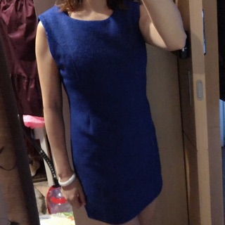 毛料無袖洋裝窄裙⋯⋯藍色