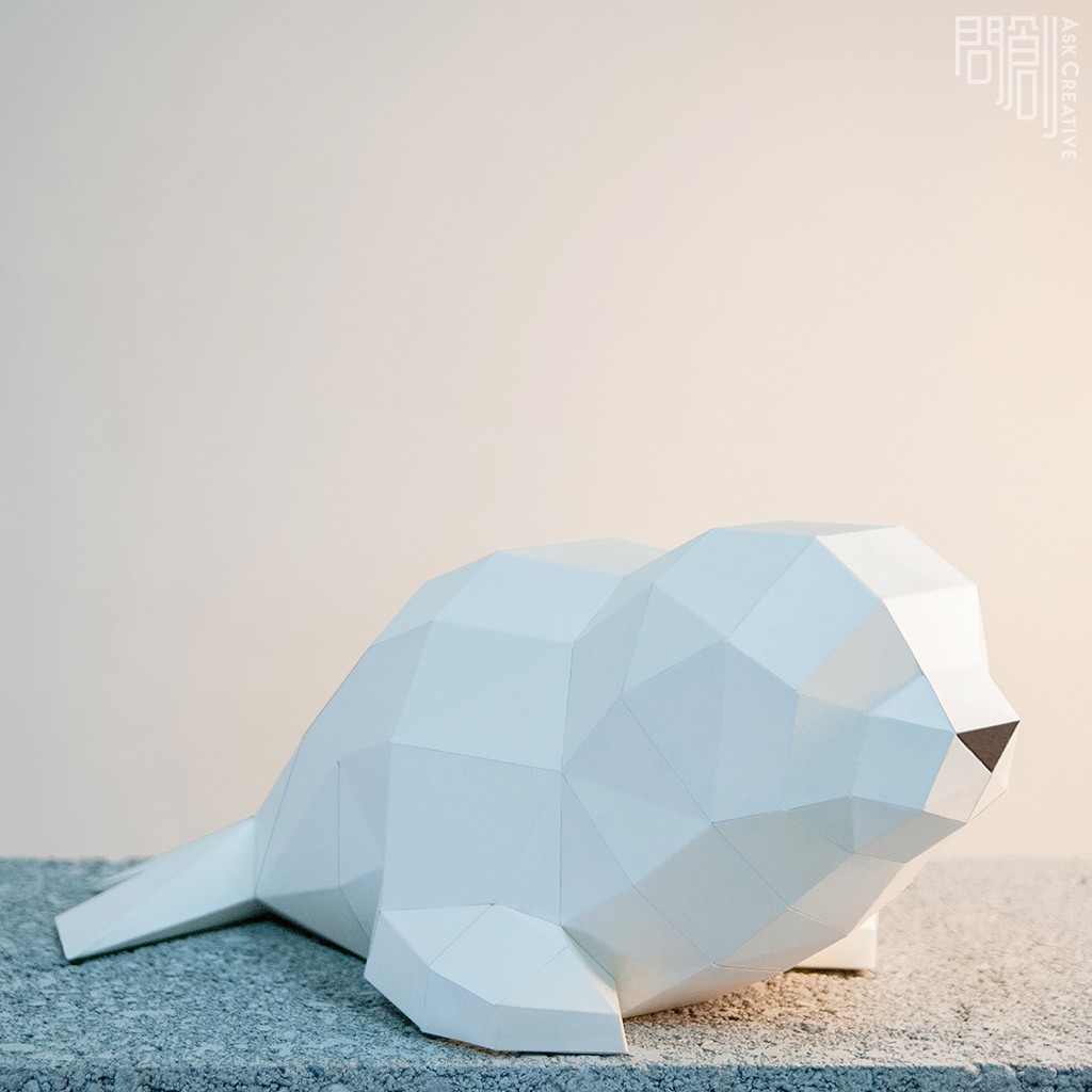 問創設計 DIY手作3D紙模型 禮物 擺飾 小動物系列 - 極地湯圓小海豹(可加購冰山)
