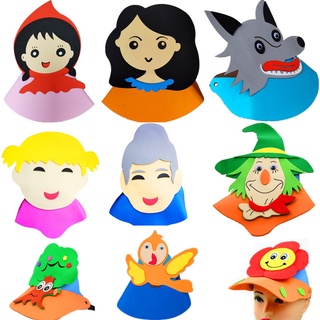 🌈小米書🌈幼兒勞作 美勞創作 小紅帽和大灰狼的童話故事道具頭飾帽子姑娘媽媽奶奶獵人頭套面具