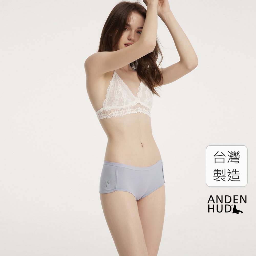【Anden Hud】馬約爾花園．滾邊中腰平口內褲(幻霧紫-刺繡棕梠樹) 台灣製