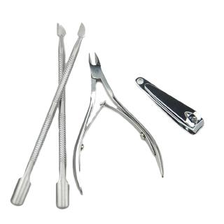 4 件套指甲剪工具套裝雙頭角質層去除器指甲推桿修剪器套件修指甲工具