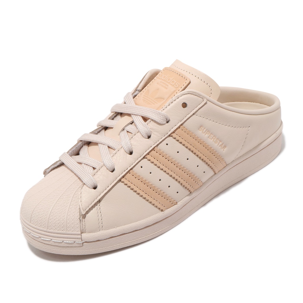 adidas 穆勒鞋 Superstar Mule W 皮革 套入式 奶茶色 三葉草 女鞋 套入【ACS】 G58357