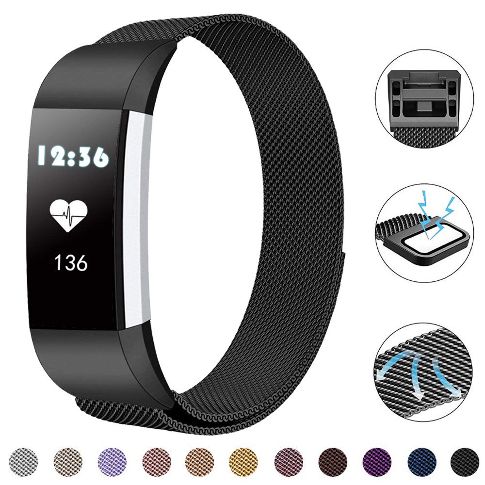 Fitbit charge 2 錶帶 米蘭尼斯錶帶 Charge 2 不鏽鋼金屬錶帶 磁吸錶帶 透氣替換腕帶