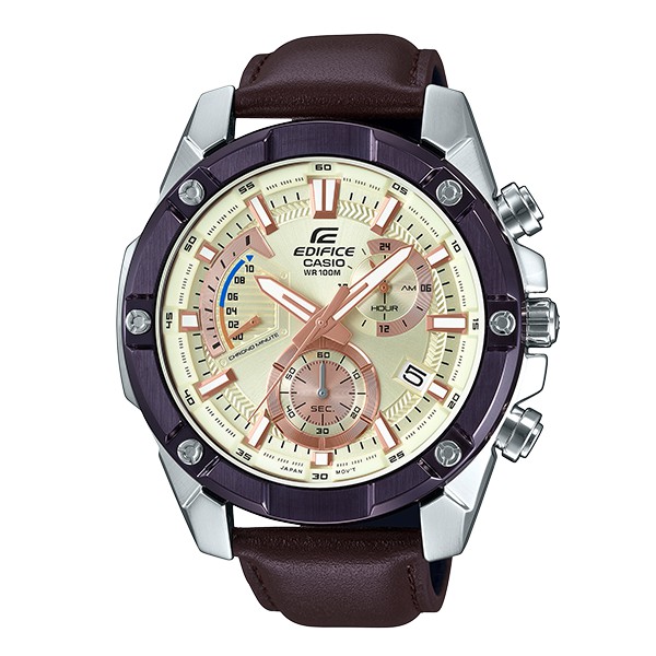 【CASIO】EDIFICE 復古白面三眼計時皮帶錶 EFR-559BL-7A 台灣卡西歐公司貨