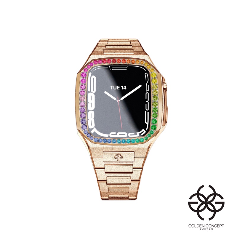 Golden Concept 錶殼 APPLE WATCH 41mm 玫瑰金不鏽鋼/彩虹鋯石錶框 EVF41-RG-RB