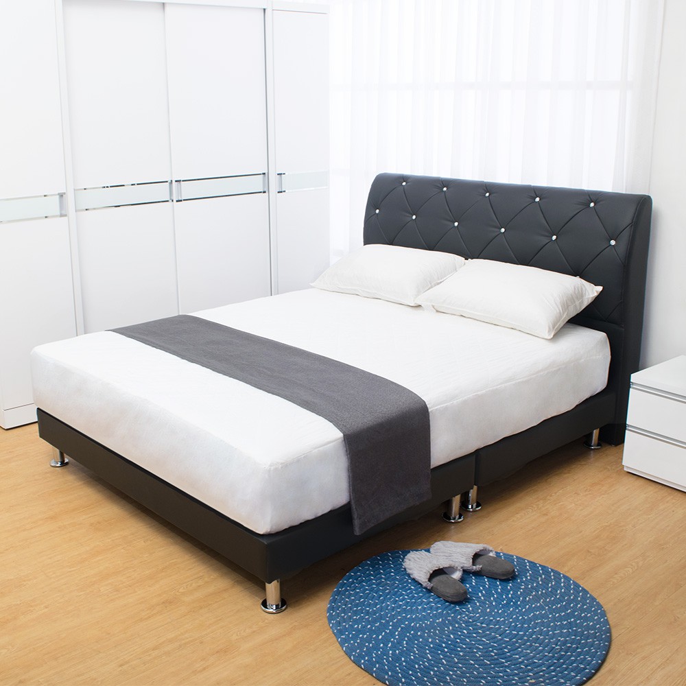 Boden-佩卡5尺黑色皮革雙人床組(床頭片+床底)(不含床墊)