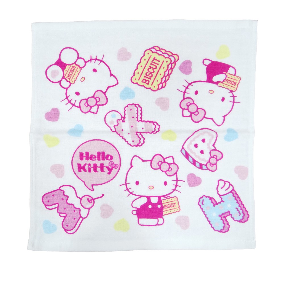 【Sanrio三麗鷗】凱蒂貓點心時刻紗蘿方巾 100%棉 34x35cm