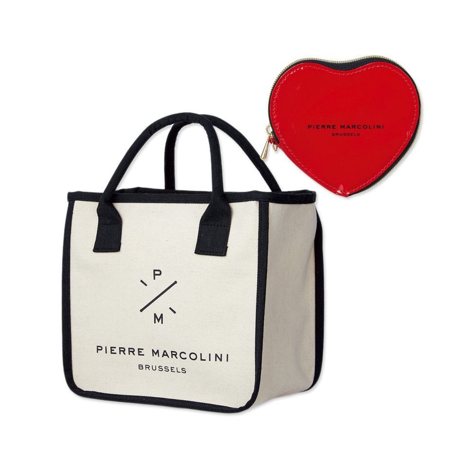 💟娃娃日雜包💟日本雜誌附錄 PIERRE MARCOLINI 比利時巧克力品牌合作帆布手提包兩件組 零錢包 卡包