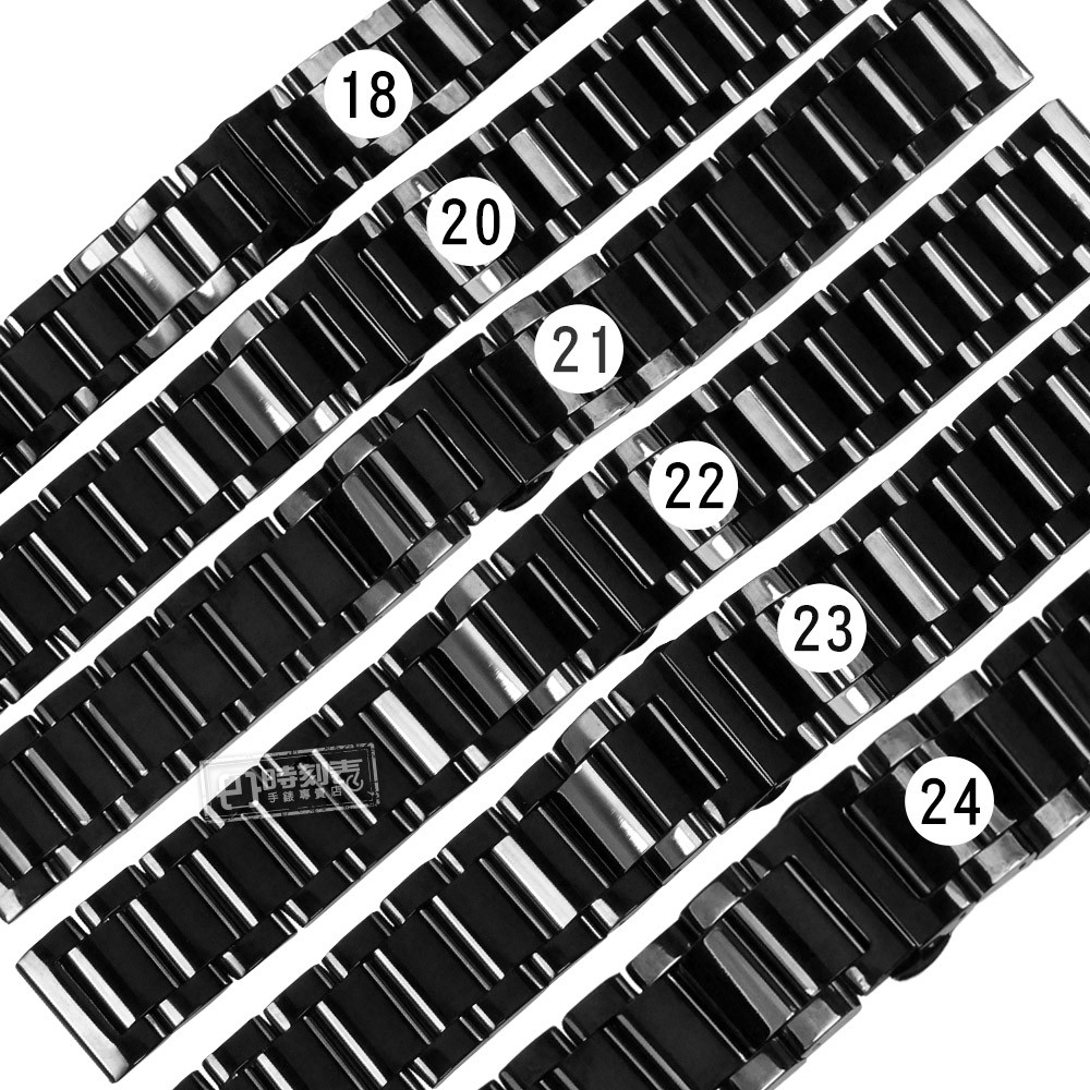 Watchband / 18.20.21.22.23.24 mm / 各品牌通用 亮光色澤 蝴蝶雙壓扣 不鏽鋼錶帶 鍍黑