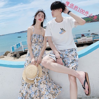 【COUPLE】情侶裝夏裝🔥🔥沙灘海邊度假蜜月連衣裙旅遊小眾設計感同色系短袖T恤