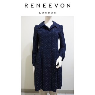 韓國女藝人最愛頂級品牌【RENEEVON 레니본】深藍 白織紋點點 英國貴族浪漫 風衣外套~直購價1290~🌊亮