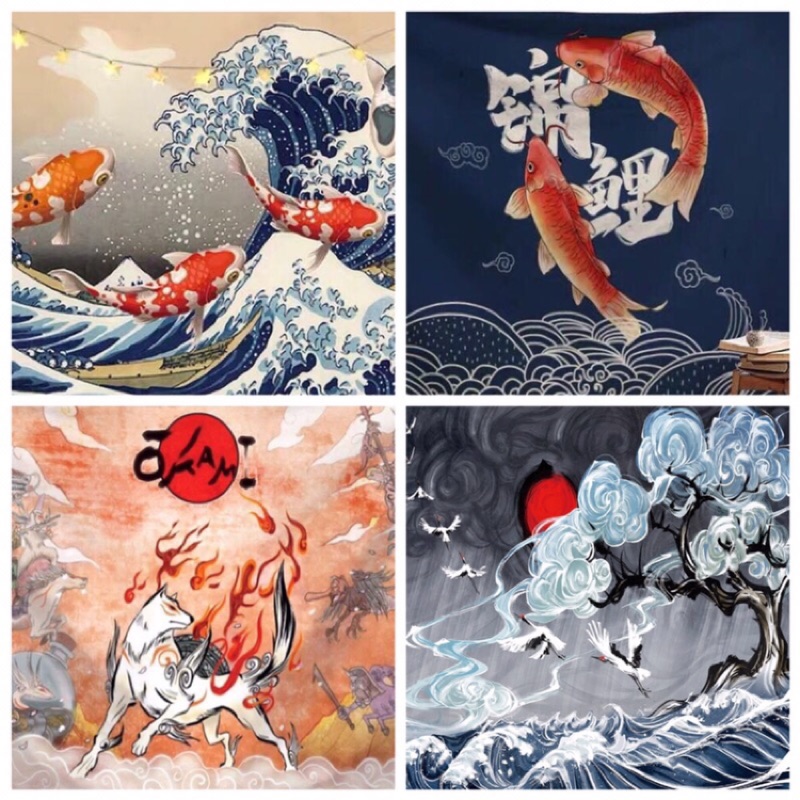 日式和風系列掛布背景布浮世繪掛毯裝飾家居桌布 蝦皮購物
