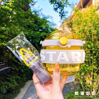 Starbucks官方正品！星巴克杯子夏季快樂野營系列黃色圓形戶外便攜塑膠冷水壺帶蓋果汁珍珠奶茶奶昔茶水咖啡杯420ml