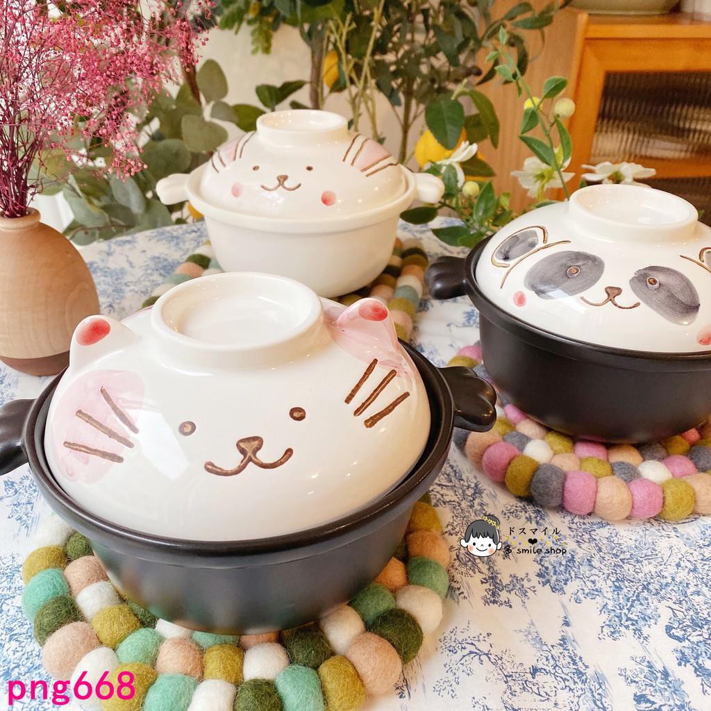小茹百貨現貨日本進口萬古燒卡通手繪兔子熊貓貓咪土鍋砂鍋小號單人兩人用 蝦皮購物