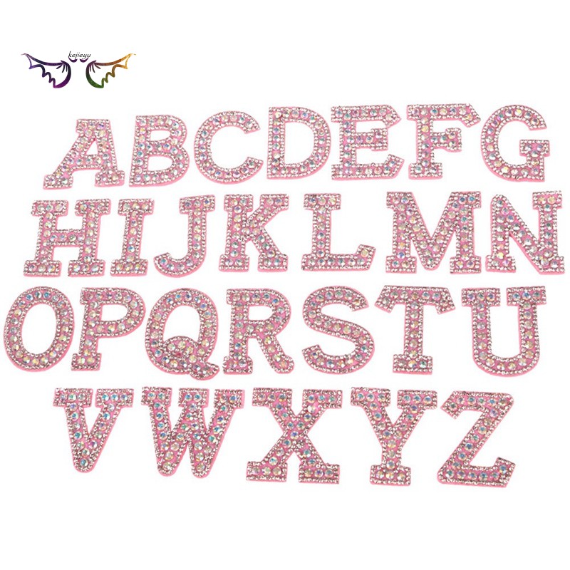 粉紅色的底部珍珠字母補丁英文字母水鑽補丁貼花縫在衣服上條紋徽章diy 蝦皮購物
