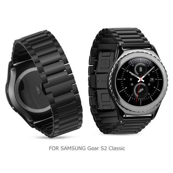【錶帶家】SAMSUNG Gear S2 S3 黑色PVD高級厚實不銹鋼實心快拆錶帶按鈕飛機扣快拆鋼帶