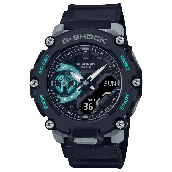 CASIO 卡西歐 GA-2200M-1A / G-SHOCK系列 戶外冒險雙顯手錶 / 黑+藍綠 47mm