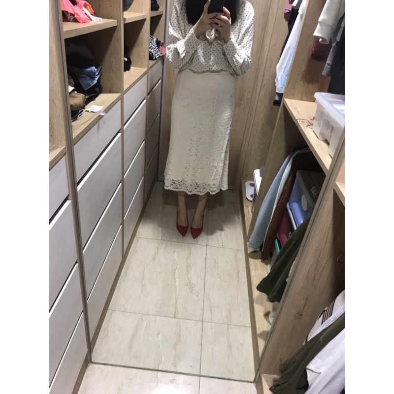 Uniqlo 米白色蕾絲長裙