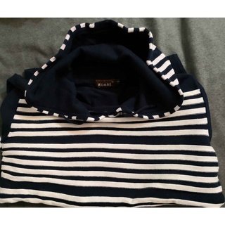 Navy Blue & White Stripe Cotton pullover Sweater Hoodie.