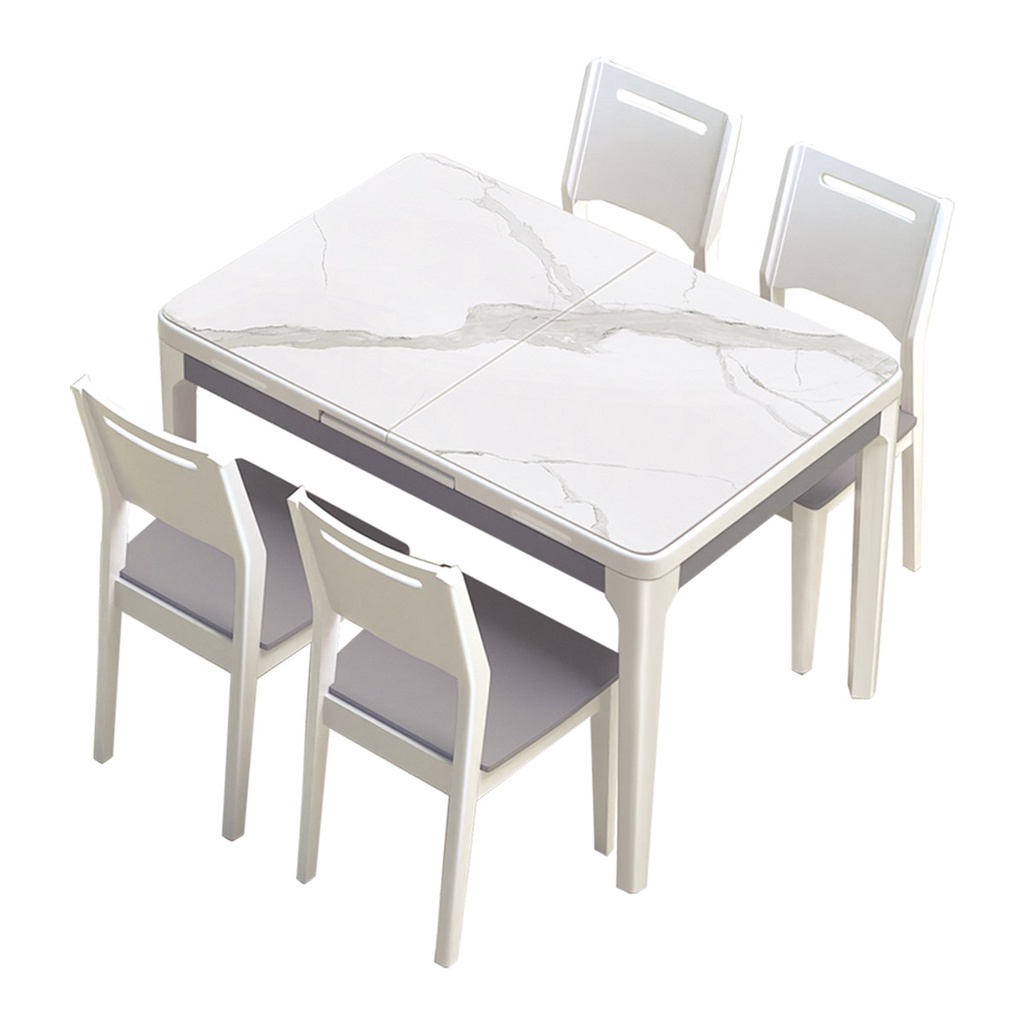 【hoi! 】林氏木業現代風大理石紋岩板可伸縮1.2M餐桌LS058+餐椅-灰白色（一桌四椅）/安運費用1700元
