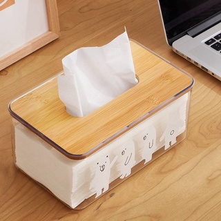 桌面紙巾盒家用客廳紙盒桌面透明竹蓋餐巾收納盒紙巾盒