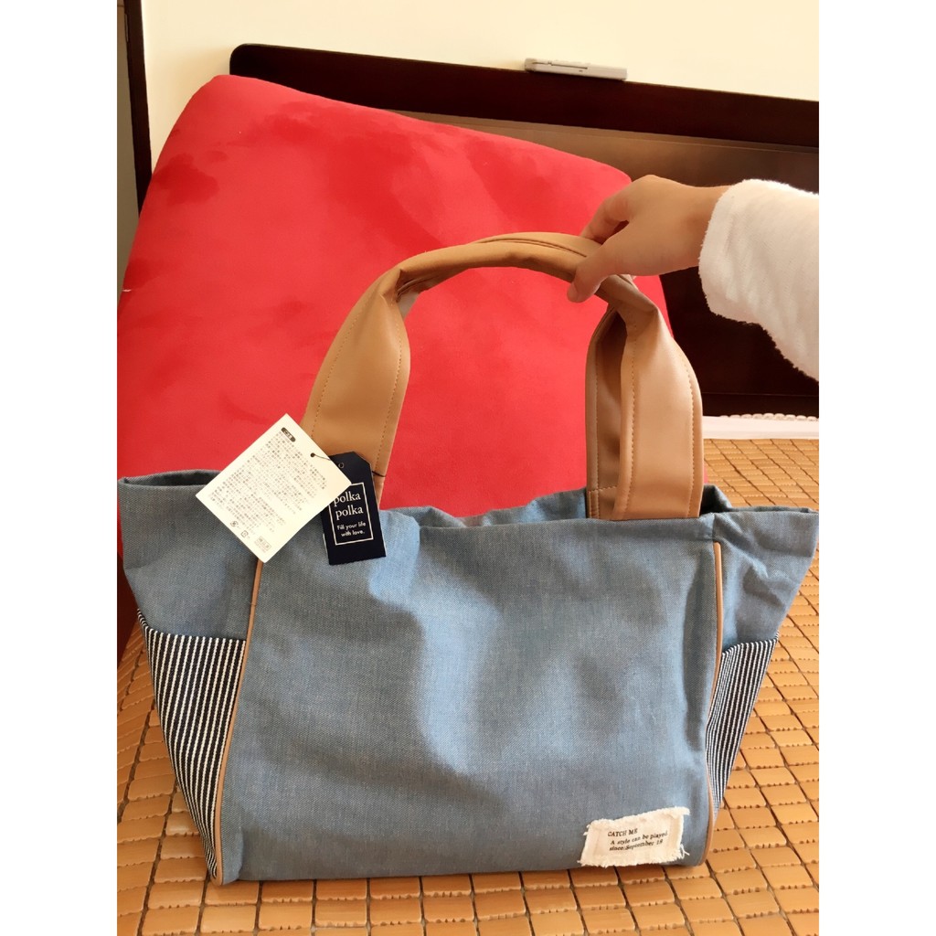 現貨 Coco馬日本代購 日本親自帶回polka Polka 牛仔單寧大容量側背包手提袋肩背包淺藍色 蝦皮購物