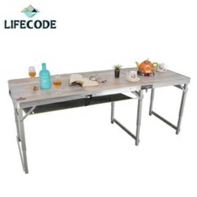 橡木紋鋁合金折疊桌/野餐桌180x60cm-送桌下網(三段高度) 13310123