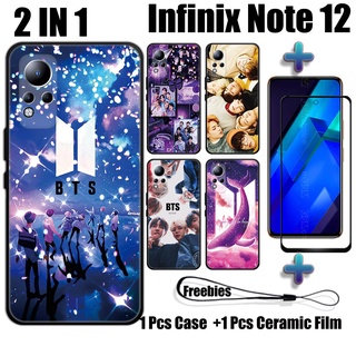 2 合 1 BTS 手機殼帶鋼化玻璃,適用於 Infinix Note 12 手機殼和曲面陶瓷螢幕保護膜