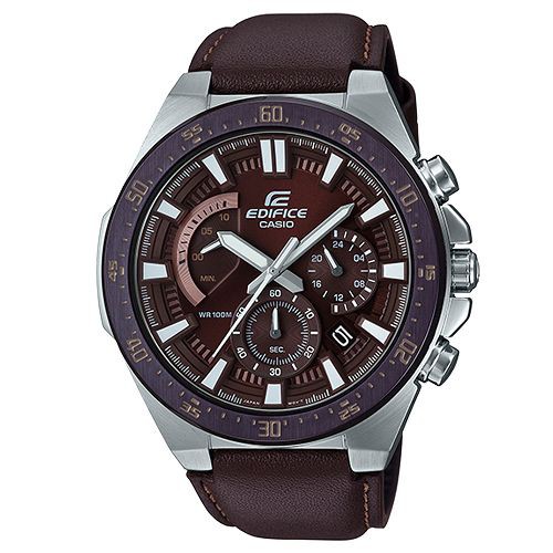 【CASIO】EDIFICE 經典商務三針三眼皮帶錶-咖啡(EFR-563BL-5A)正版宏崑公司貨