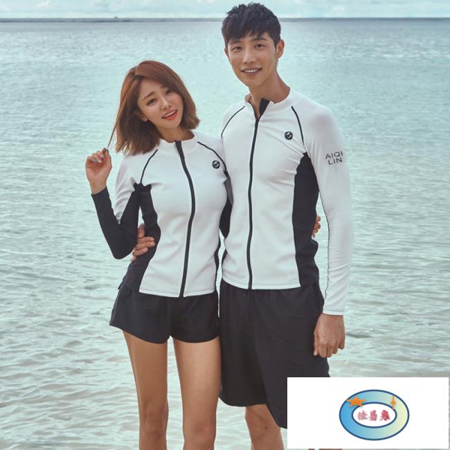 女生 泳衣 韓國 兩件式 潛水服 速乾 拉鏈 情侶 防曬 男女 水母 泳衣 長袖 沖浪服 沙灘 度假 泳裝