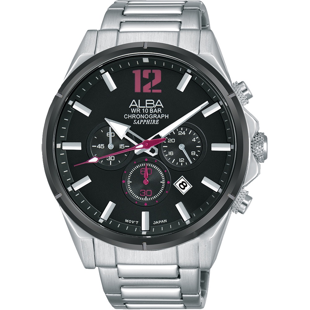 ALBA 雅柏 ACTIVE 桃三眼計時手錶43mm(AT3D31X1)男錶 鋼帶錶