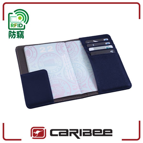 【Caribee 澳洲 RFID 防盜護照證件夾《海軍藍》】CB-1394/護照夾/出國旅遊/防竊皮夾/悠遊山水