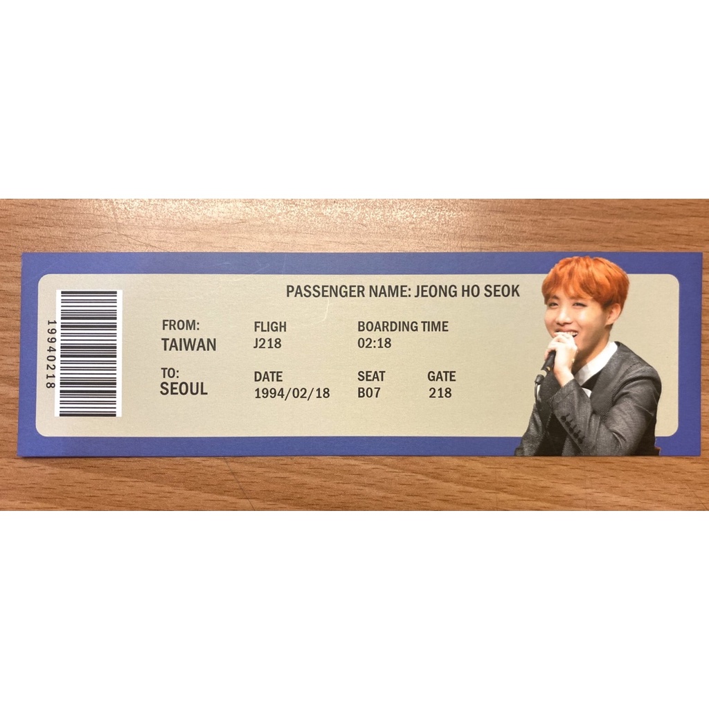 BTS j hope 機票收藏卡 生日條碼橘髮麥克風西裝 19940218